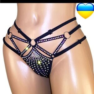 Black Strappy Rhinestone Lingerie Bottom